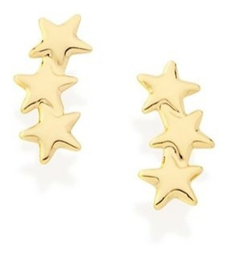 Brinco Rommanel Folheado Ouro 18k 3 Estrelas Lindo 522270 Cor Dourado