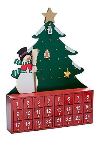 Calendario Adviento De Madera Con Muñeco De Nieve.