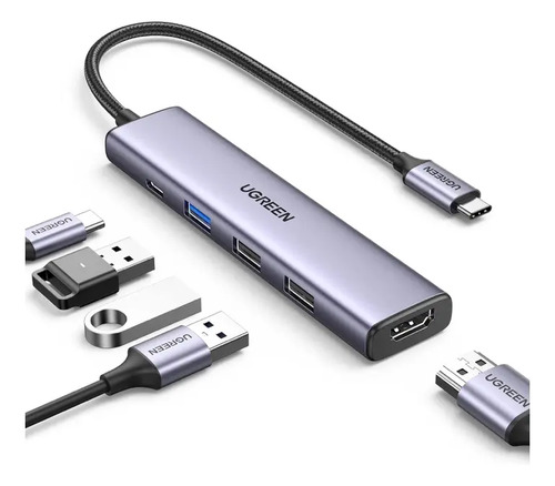Hub Type-c Usb-c C/ Hdmi + 3x Usb + Ugreen Mac Pro Air Cor Cinza-escuro