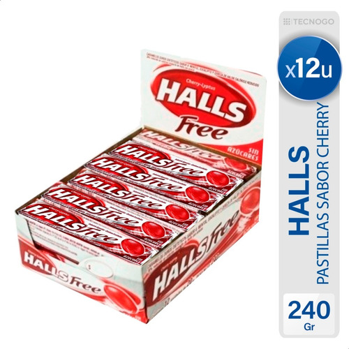 Pastillas Halls Free Cherry Lyptus Sin Azucares X12u