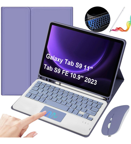 Funda Teclado Mouse+lápiz P/galaxy Tab S9 11 Y S9fe Púrpura