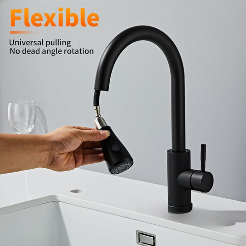 Grifo Multifuncional Extraíble Con Mezcla Y Giro 360° Negro Mate