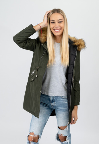 Campera Parka Mujer Gabardina Importada Con Piel Berlin