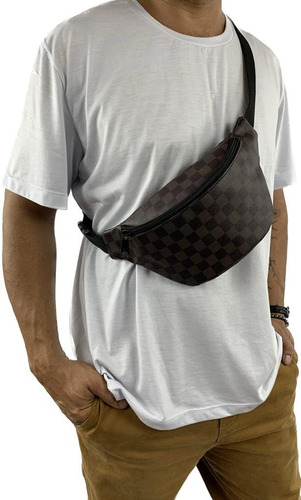 Bolsa Pochete De Cintura Ombro Transversal Necessaire Cor Marrom Desenho do tecido Xadrez