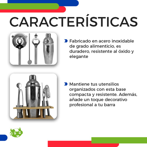Slim Company Kit De Coctelería 8 Piezas Profesional 750 Ml Para Bartender De Acero Inoxidable Para Barman Con Shaker Color Plateado