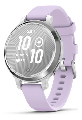 Relógio Garmin Lily 2 Active Prata Pulseira Roxo Jasmim de Silicone com Monitor Cardíaco de Pulso e GPS