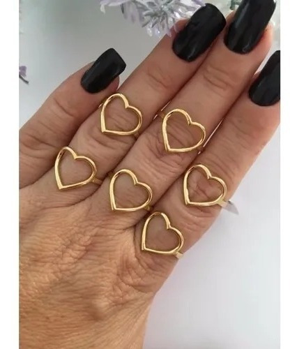 Imagem 7 de 10 de Anel Coração Vazado Fino E Delicado Banhado Ouro 18k