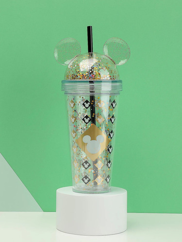 Vaso Plastico Con Tapa Y Popote Mickey Mouse Miniso 420ml