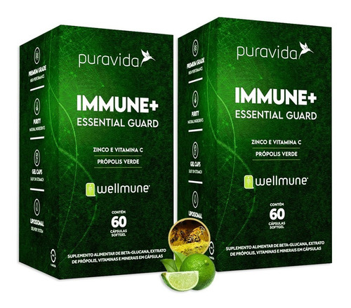 Immune Puravida Essencial Guard Wellmune 60 Cápsulas - 2 Un.