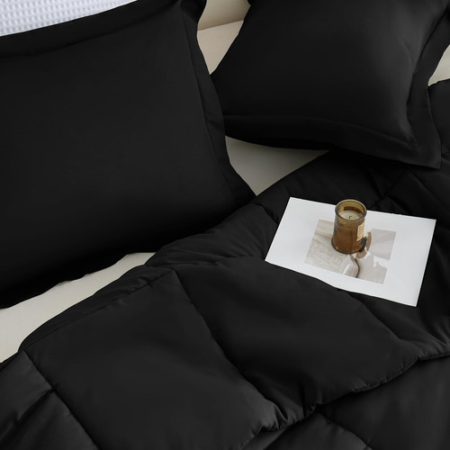 Juego De Edredón Cozylux Tamaño King Negro Con 1 Edredón Y 2