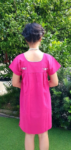 Vestido Mexicano Midi Com Manga Algodão Bordado A Mão Varal