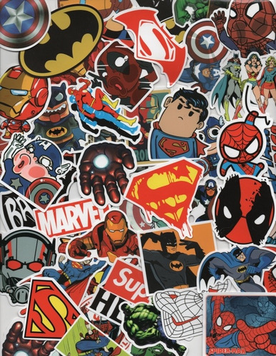 Stickers Súper Héroes 50 Diferentes De Pvc Vinil Scrapbook