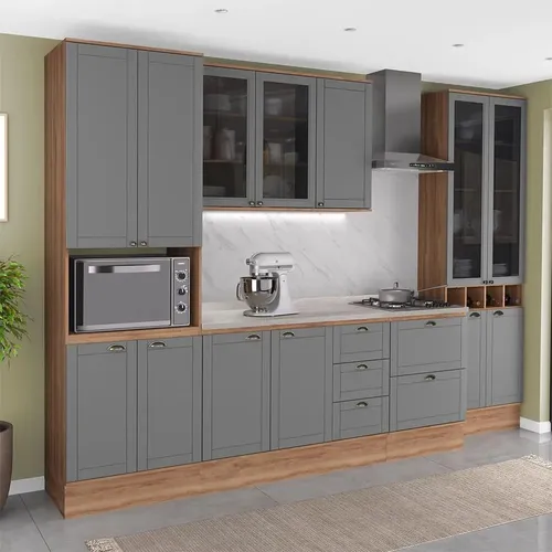 Armário De Cozinha Completa Milla Smart Carraro Cinza Tit Cinza