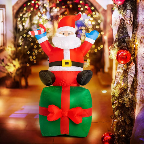 1.8m Inflable Navidad Navideño Papá Noel Con Regalos Luz Led