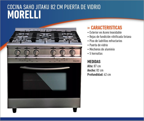 Imagen 3 de 5 de Cocina Industrial Familiar Morelli Saho 82 Cm Puerta Visor