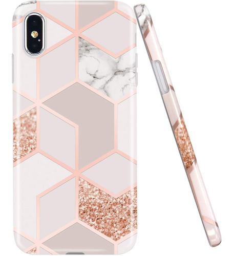 Funda Para iPhone XS Max - Marmol Rosa Con Glitter