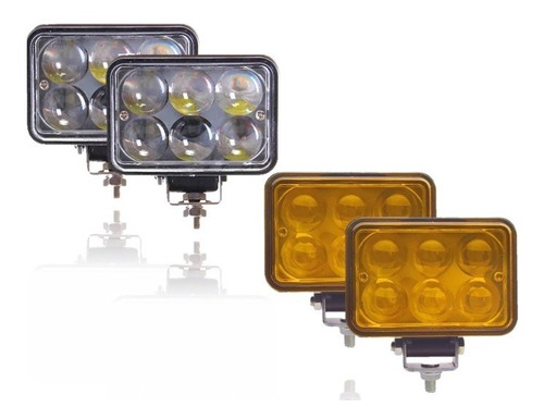 Par Faro Led 6 Led Con Lupas Luz Fija Rectangular 12v 