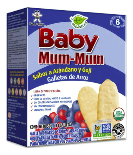 Baby Mum- Mum, Galletas De Arroz Sabor Arándano Y Goji 50gr