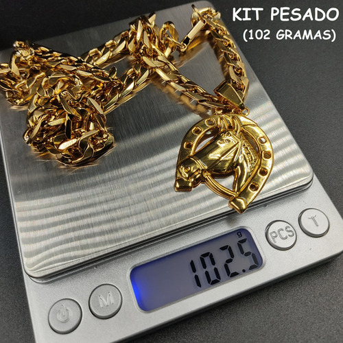 Cordão Grosso 10mm Masculino Banhado Ouro 18k + Ferradura