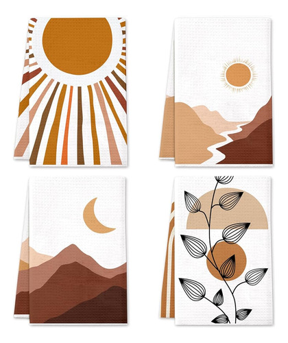 Lebsitey Boho Kitchen Towels, 4 Pack Boho Mountains, Rivers,