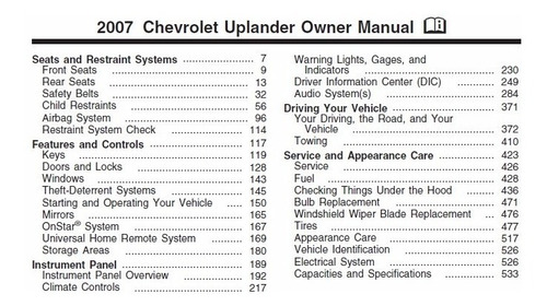 Libro De Usuario Chevrolet Uplander 2005-2009 Envio Gratis