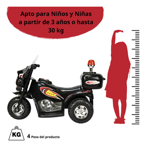 Moto Montable Eléctrica Para Niños Luces Y Sonido Bateria 6v Negro