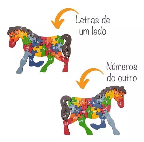 Quebra-Cabeça Cavalo - Alfabeto e Números - Madeira - Fabrika dos Sonhos -  Kits e Gifts