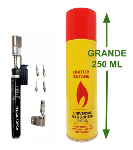 Imagen 1 de 5 de Soplete Soldador Multiuso Tipo Lápiz + Gas Butano 250 Ml