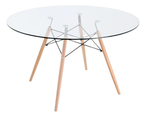 Mesa De Comedor Redonda De Vidrio Pata Madera - Eames 120 Cm