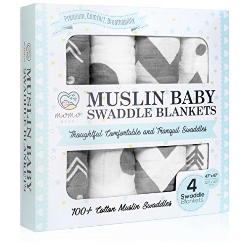 Momo Bebe Para Bebé Muselina Mantas Swaddle  Pack De 4 Gran