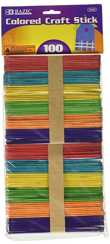 Bazic Color Craft Sticks, Surtidos, 100 Por Paquete