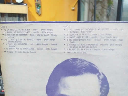 Disco Vinilo. Aldo Monges. El Trovador Romántico De Córdoba (Usado)