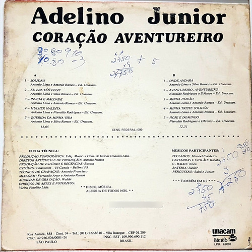 Lp Adelino Junior - Coraçao Aventureiro - Unacam - Pequena (Usado)