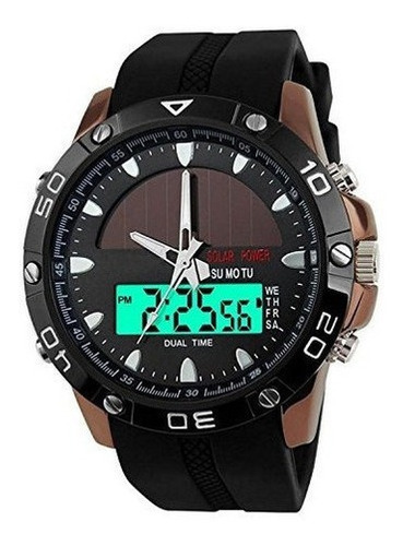 Gosasa Mens Solar Power Militar Zonas De Tiempo Dual Regla D