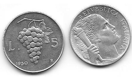 Moneda De Italia Año 1949 O 1950 De 5 Liras Excelente
