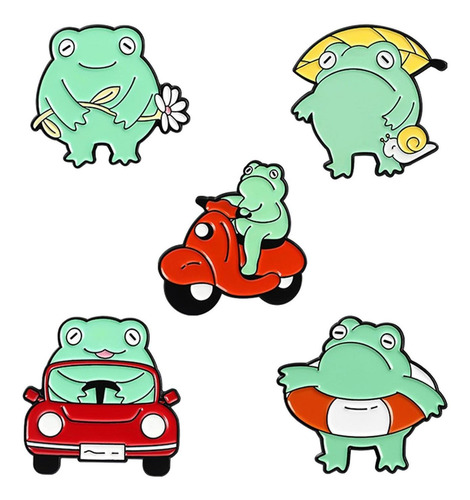 5 Pieces Cute Frog Enamel Pin Brooches Backpack Animal