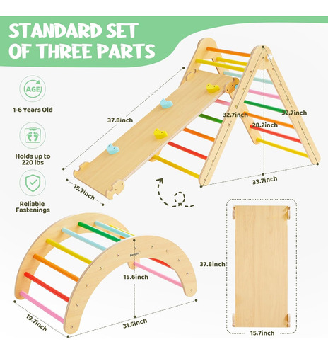 Beright Pikler Triángulo 5 En 1 - Escalera Plegable Para Esc