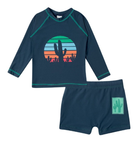 Imagem 2 de 6 de Conjunto Bebe Infantil Sungão Camiseta Praia Proteção Solar