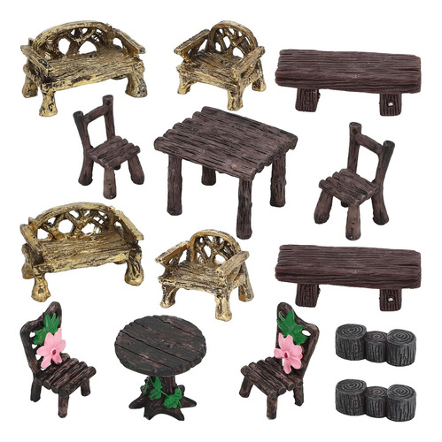14 Piezas De Accesorios En Miniatura De Jardín, Mini Mesa Y