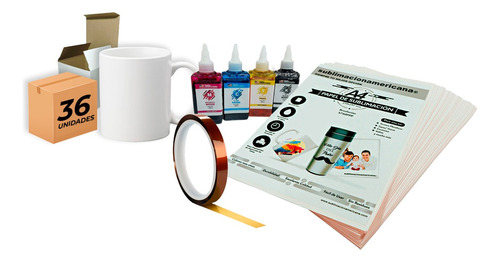 Tinta Sublimación + Papel A4 + Cinta Termica + Caja Taza 36u