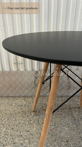 Juego Comedor Mesa Eames Redonda Negra 100cm 4 Sillas Eames