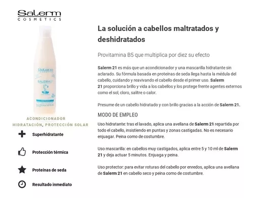 Salerm 21 Leav-in Conditioner - Acondicionador de cabello hidratante con  proteínas de seda sin aclarado