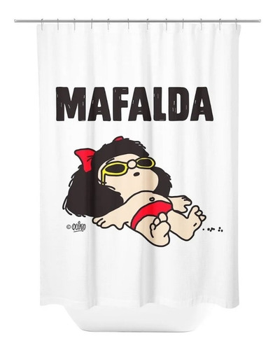 Imagen 1 de 4 de Cortina Baño Tela Mafalda Impermeable Gancho Y Protector