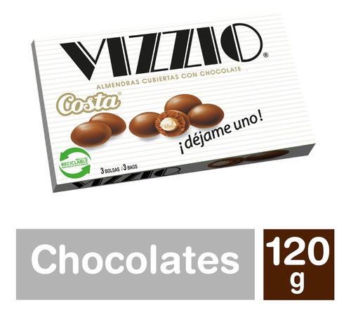 Chocolate Vizzio 120g Costa Almendras Cubiertas C/chocolate