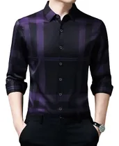 Comprar \u002F Camisas Sociais De Seda Masculinas Camisas Casuais Xadrez