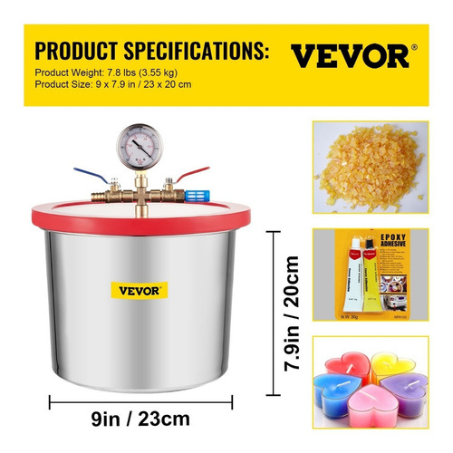 Vevor Cámara De Vacío Acero Inoxidable Esencial 2 Galones