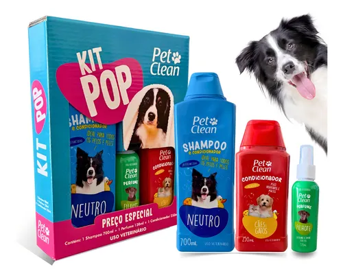 Kit Shampoo Condicionador Perfume Cães Banho Pet Clean Pop