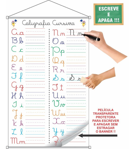 Banner Pedagógico Alfabeto Letras Cursivas Escreve E Apaga