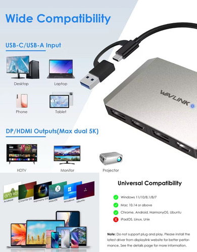 Dockstation Hub Displaylink Usb-c Com 2 Hdmi + 2dp