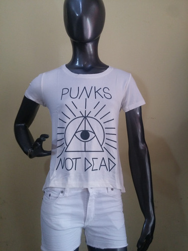 Remera Estampada Punks Not Dead Elastizada- Talle S/ M